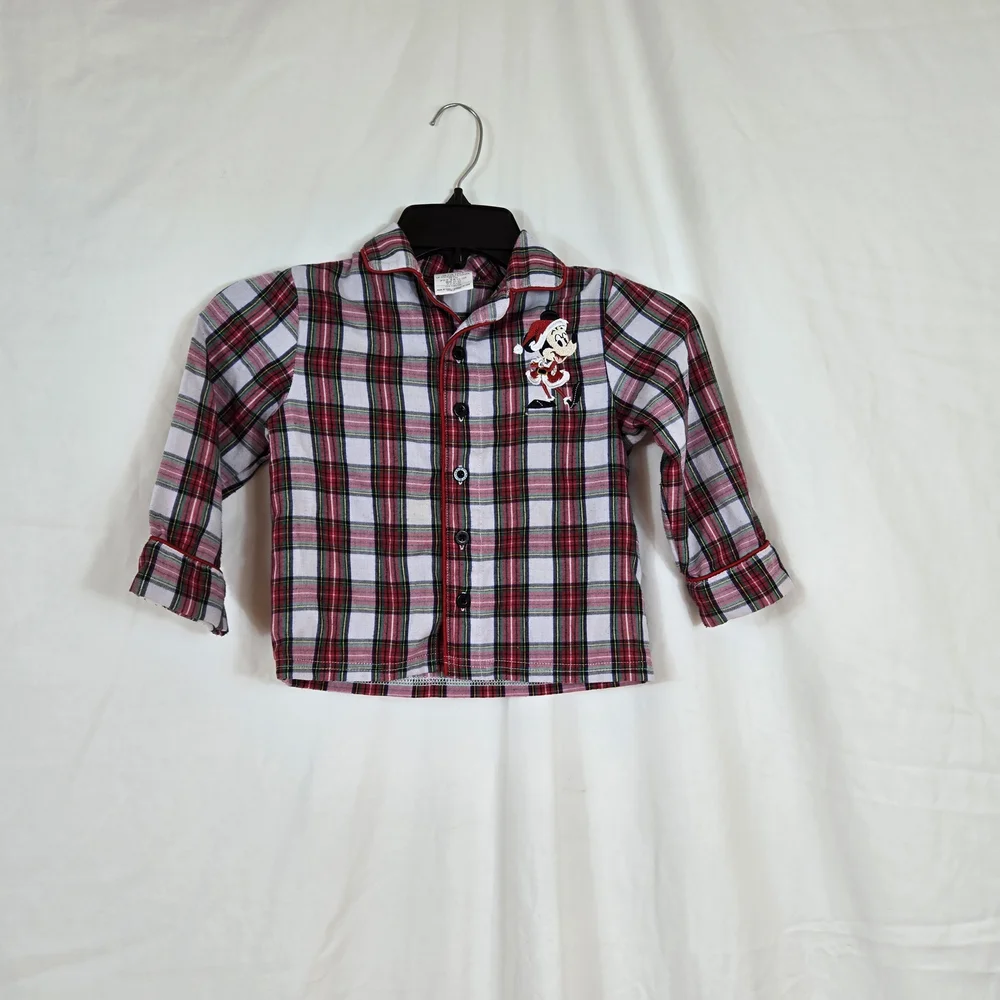 Disney Store Boys Red White Mickey‎ Mouse Holiday Plaid Flannel Pajama Set Sz 3